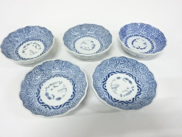 古伊万里　染付　蛸唐草　なます皿　5客